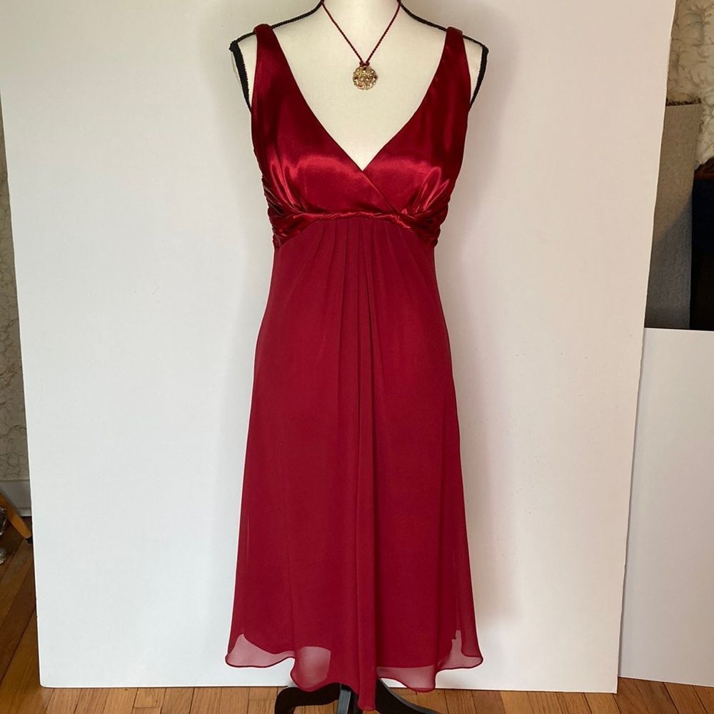 Jones New York - Dress Red Wine Satin Chiffon Cocktail Dress